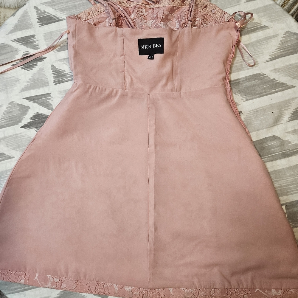 Angel Biba Kyrah Floral Lace-Up Back Mini Dress Pink (Australia) - Size M - Picture 14 of 16